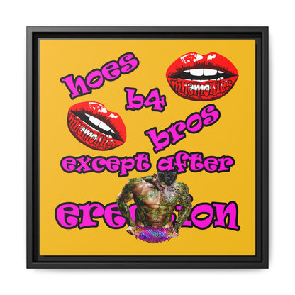 hoes b4 bros - framed canvas art (yellow)