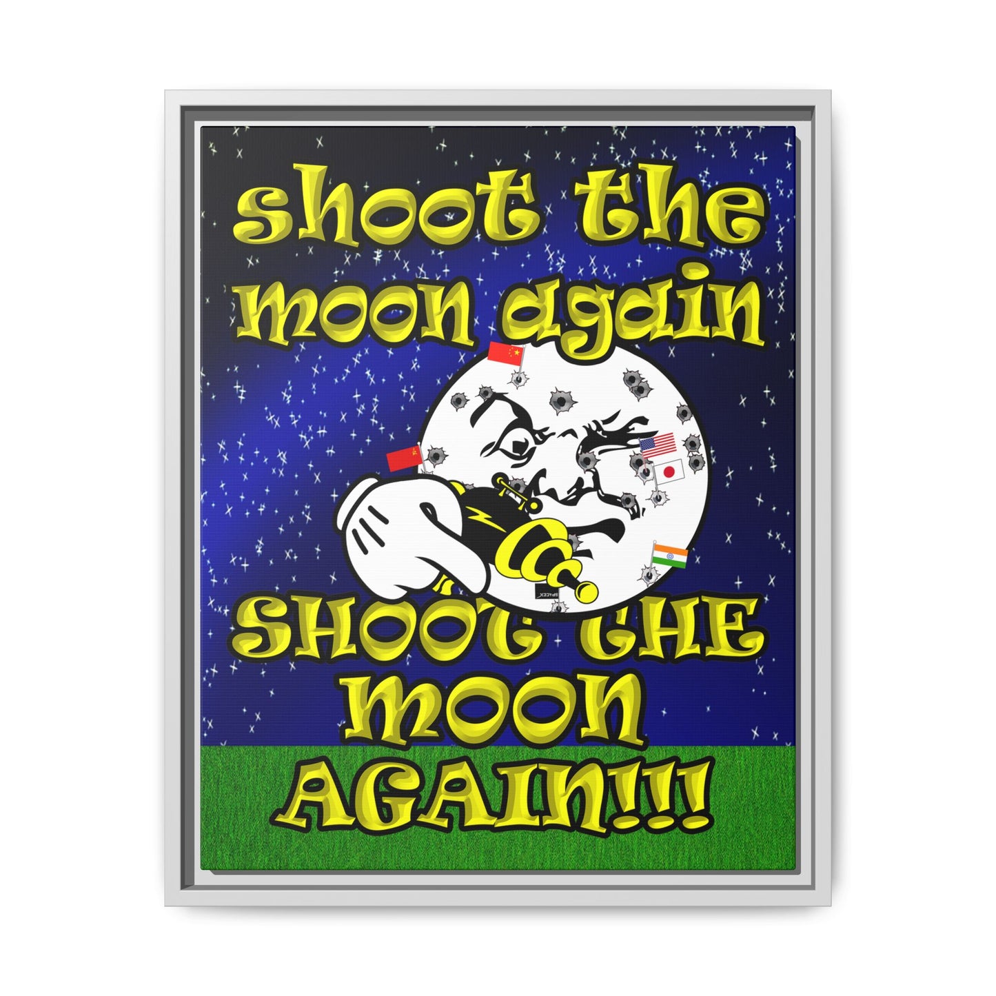 shoot the moon again - framed canvas art ('snoops' background)