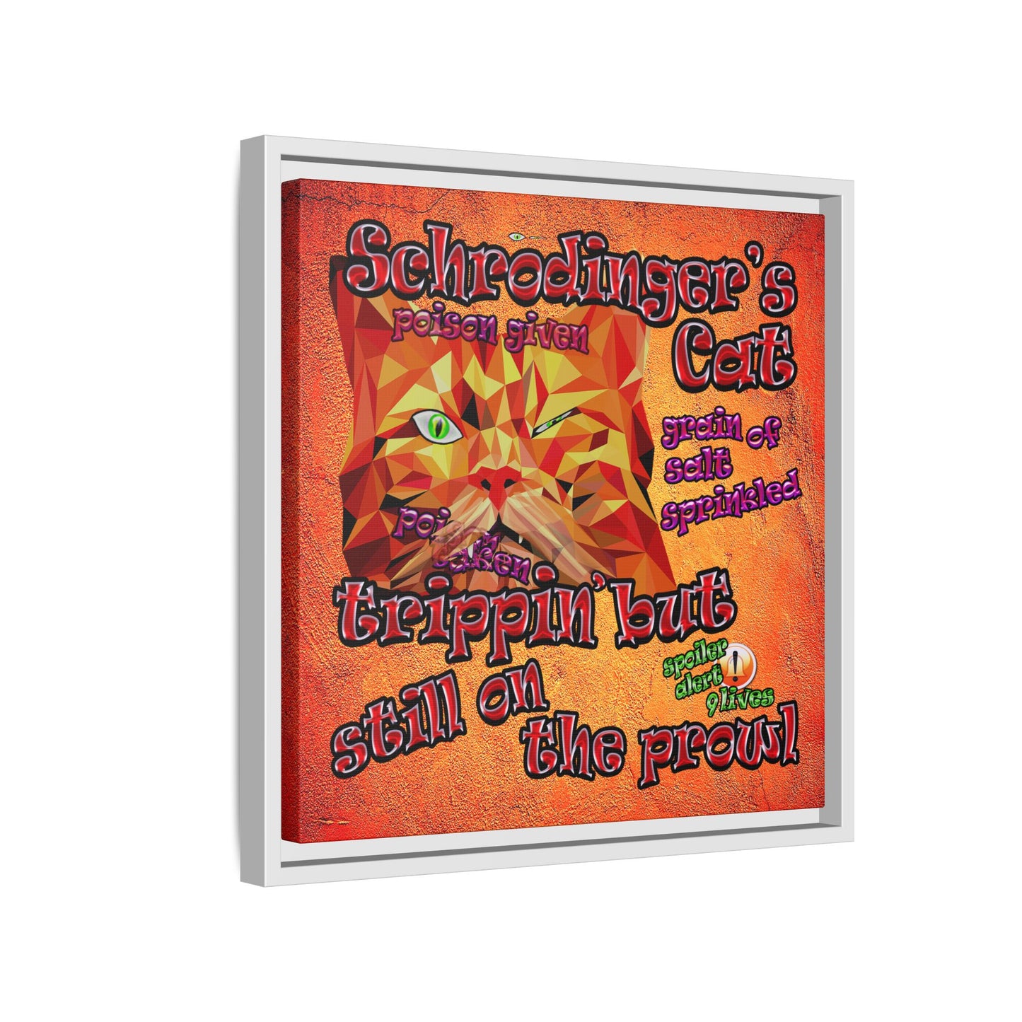 schrodinger's cat - framed canvas art (burnt orange)