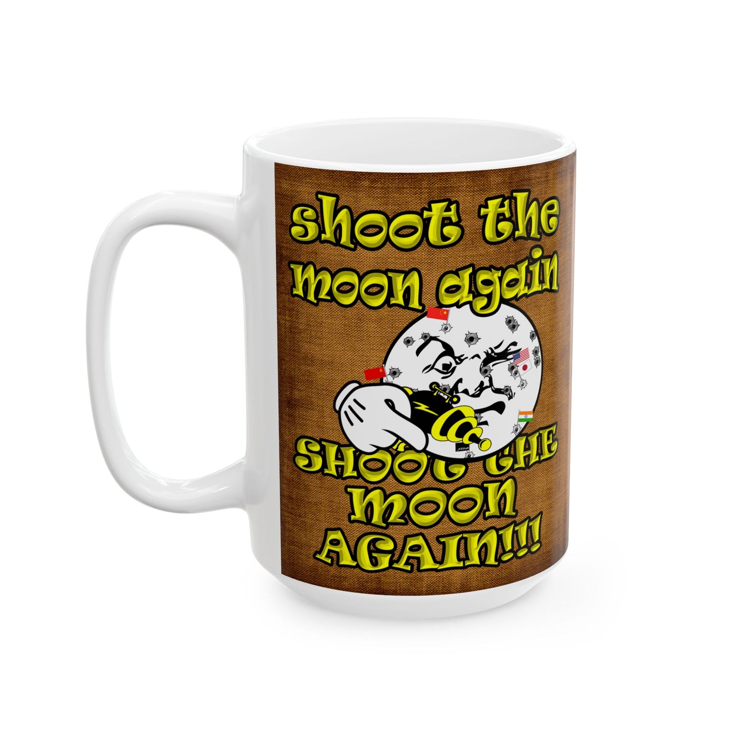 shoot the moon again - White Mug (brown papyrus)