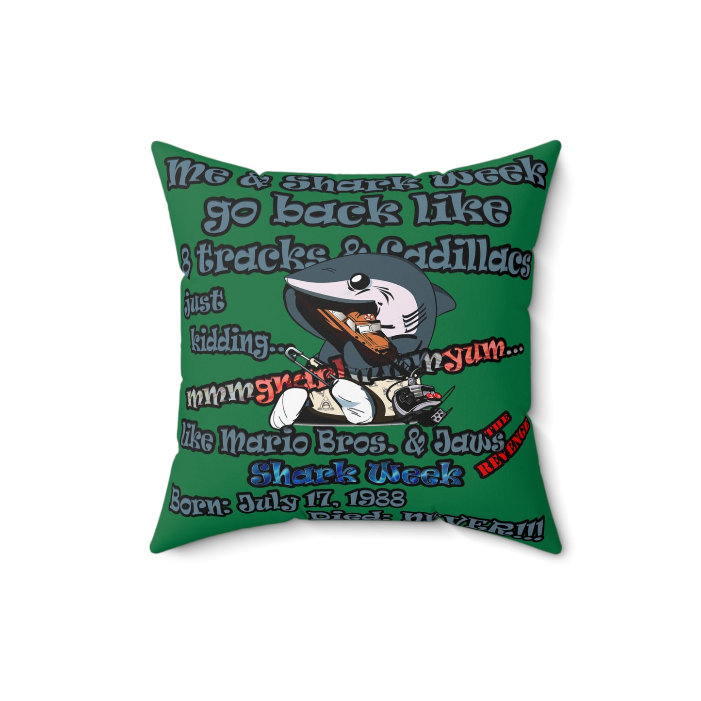 shark week - Spun Polyester Square Pillow - (dark green)