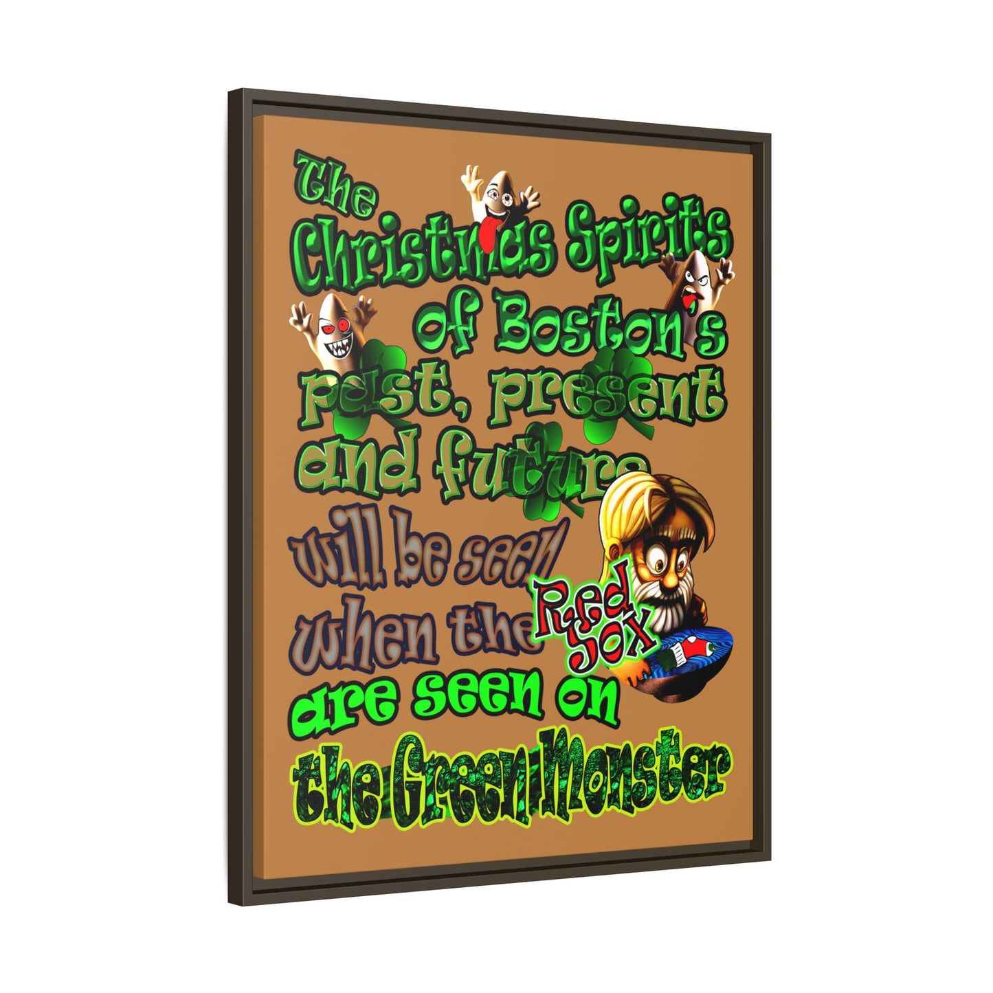 christmas spirits of boston - framed canvas art (light brown)