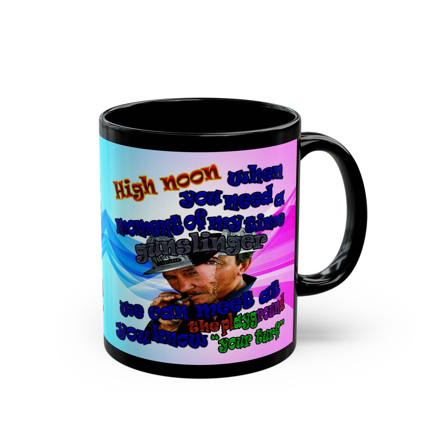 high noon - Black Mug (light blue-pink wave)