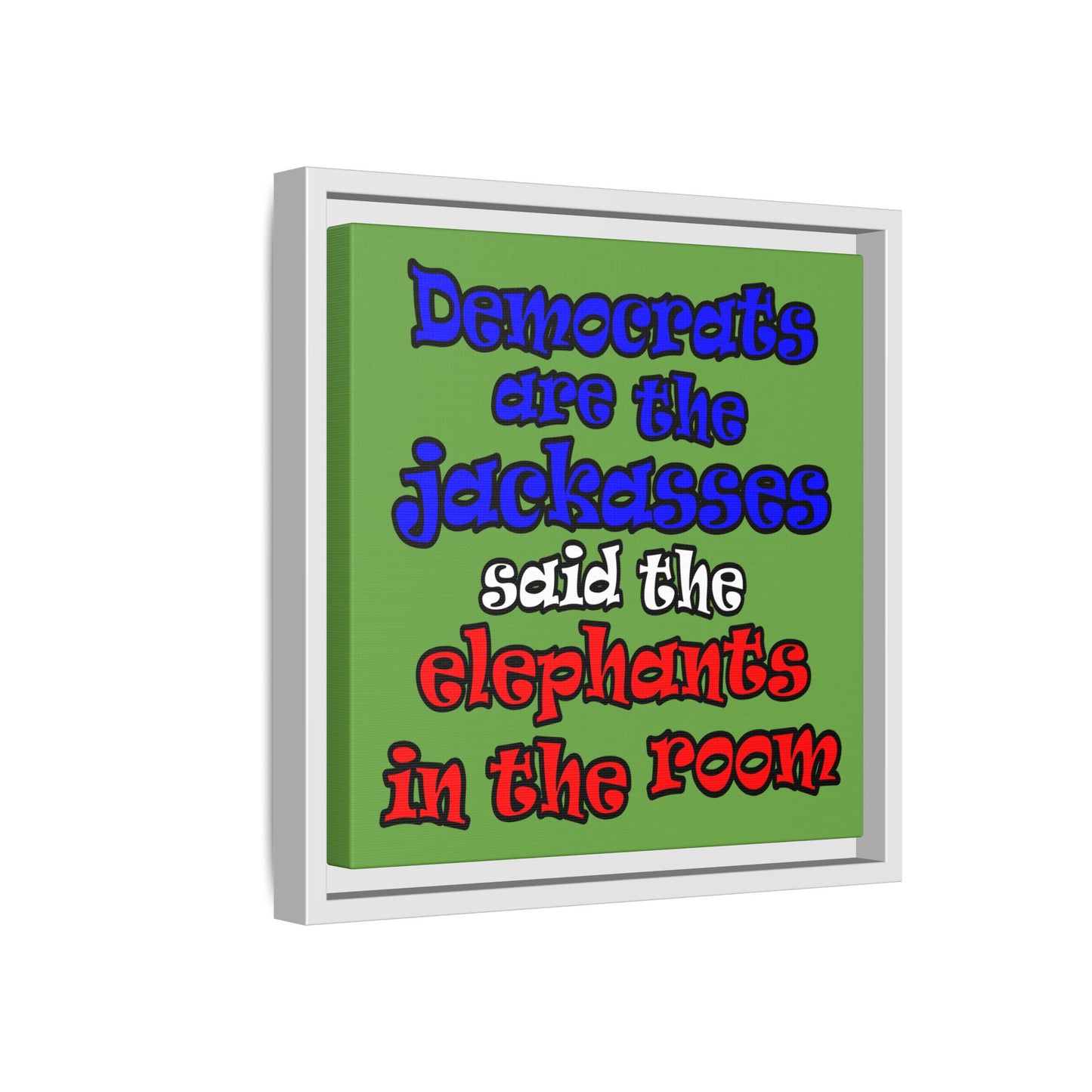 donkeys and elephants - framed canvas art (green)