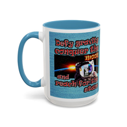 defy conquer reach - Accent Mug (faded blue)