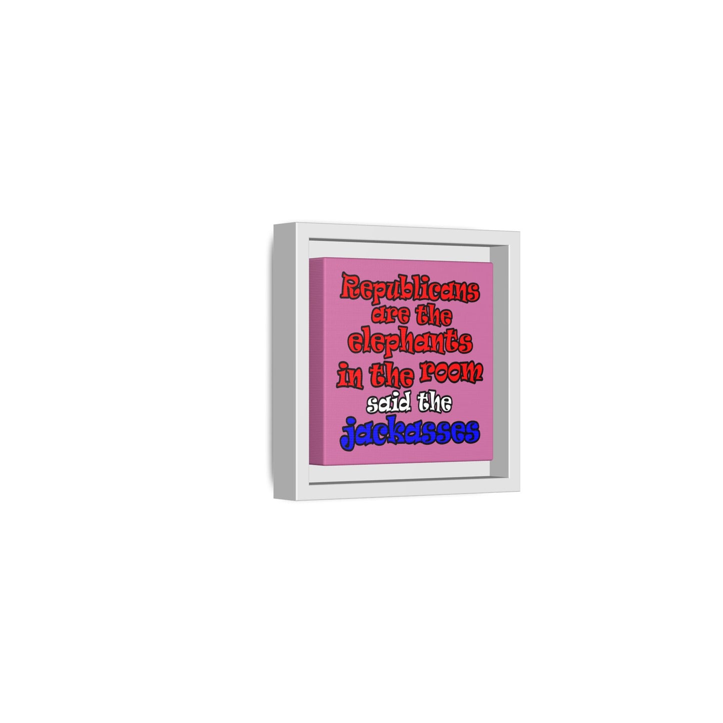 donkeys and elephants - framed canvas art (light pink)