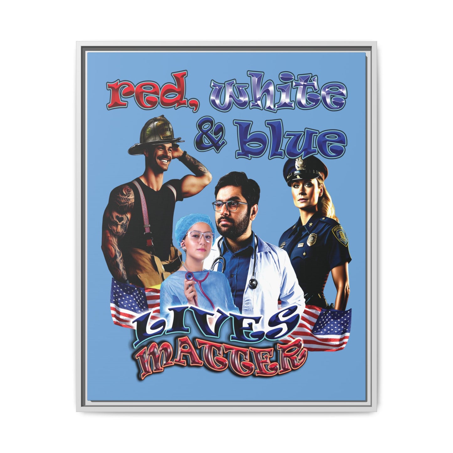 rw&b lives matter - framed canvas art (light blue)