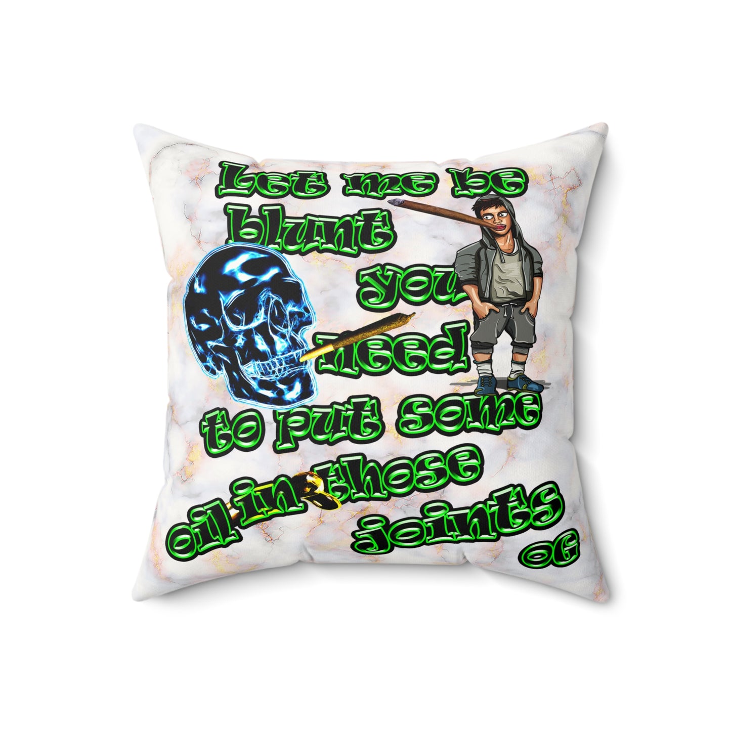 og - Faux Suede Square Pillow - (white marble)