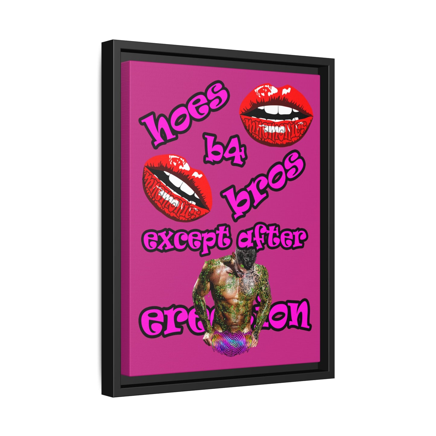 hoes b4 bros - framed canvas art (pink)