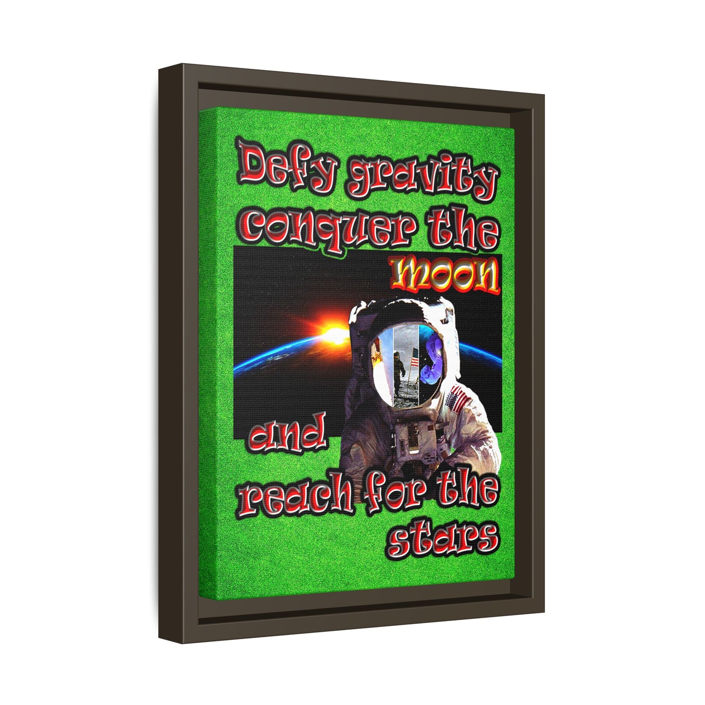defy conquer reach - framed canvas art (green turf)