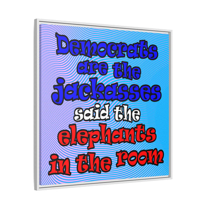 donkeys and elephants - framed canvas art (light blue-purple wave)