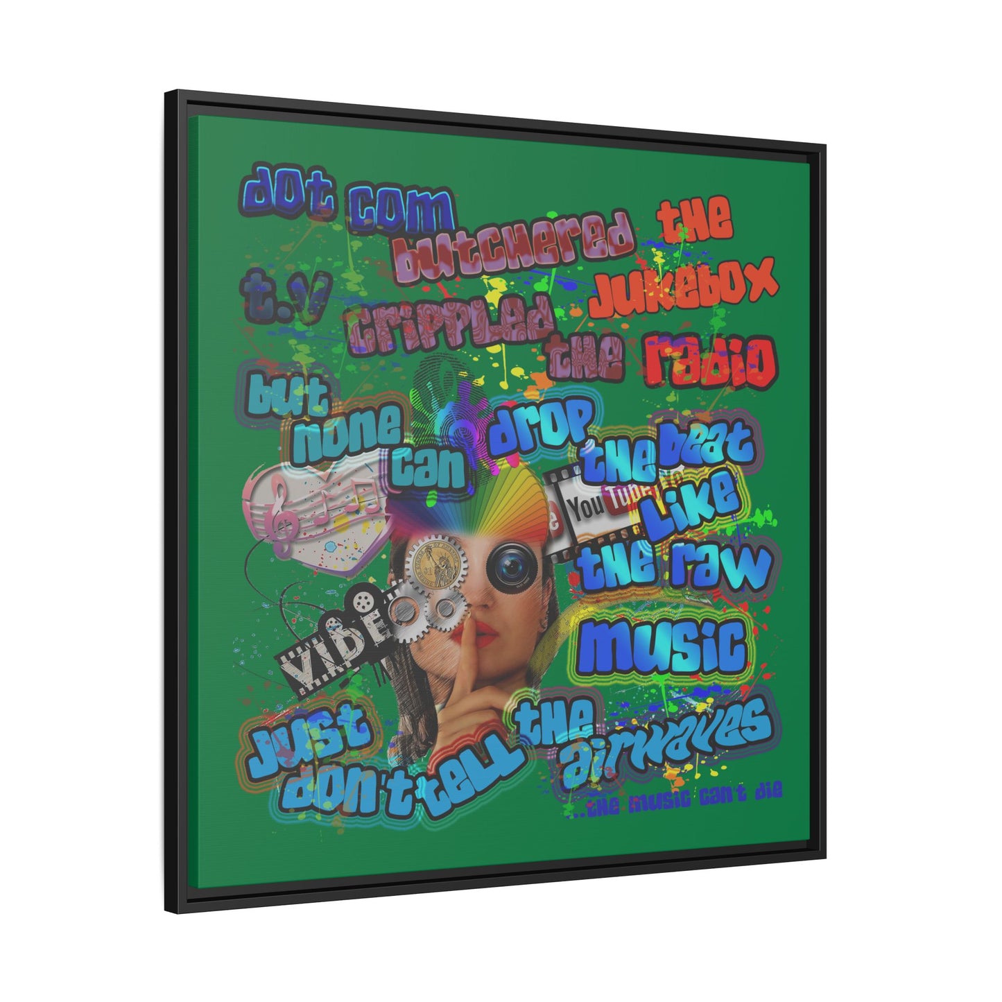drop the beat - framed canvas art (dark green)