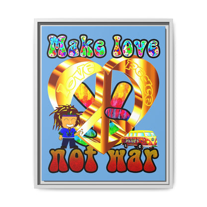 love peace - framed canvas art (light blue)