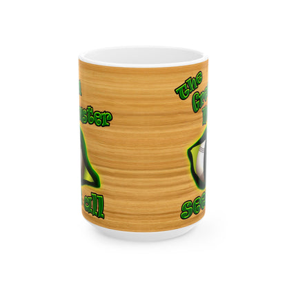 green monster - White Mug (butterscotch wood finish)