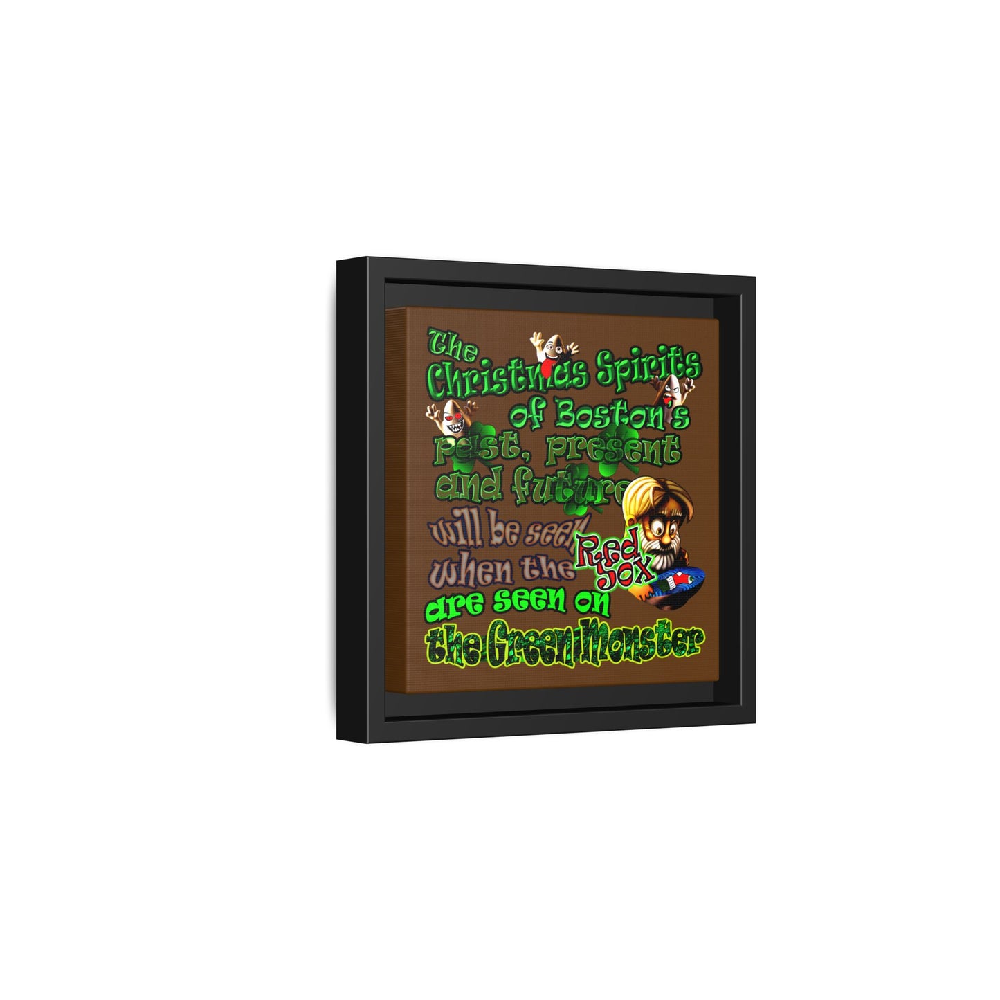 christmas spirits of boston - framed canvas art (brown)