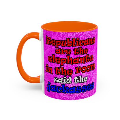 donkeys and elephants - Accent Mug (pink swirl)