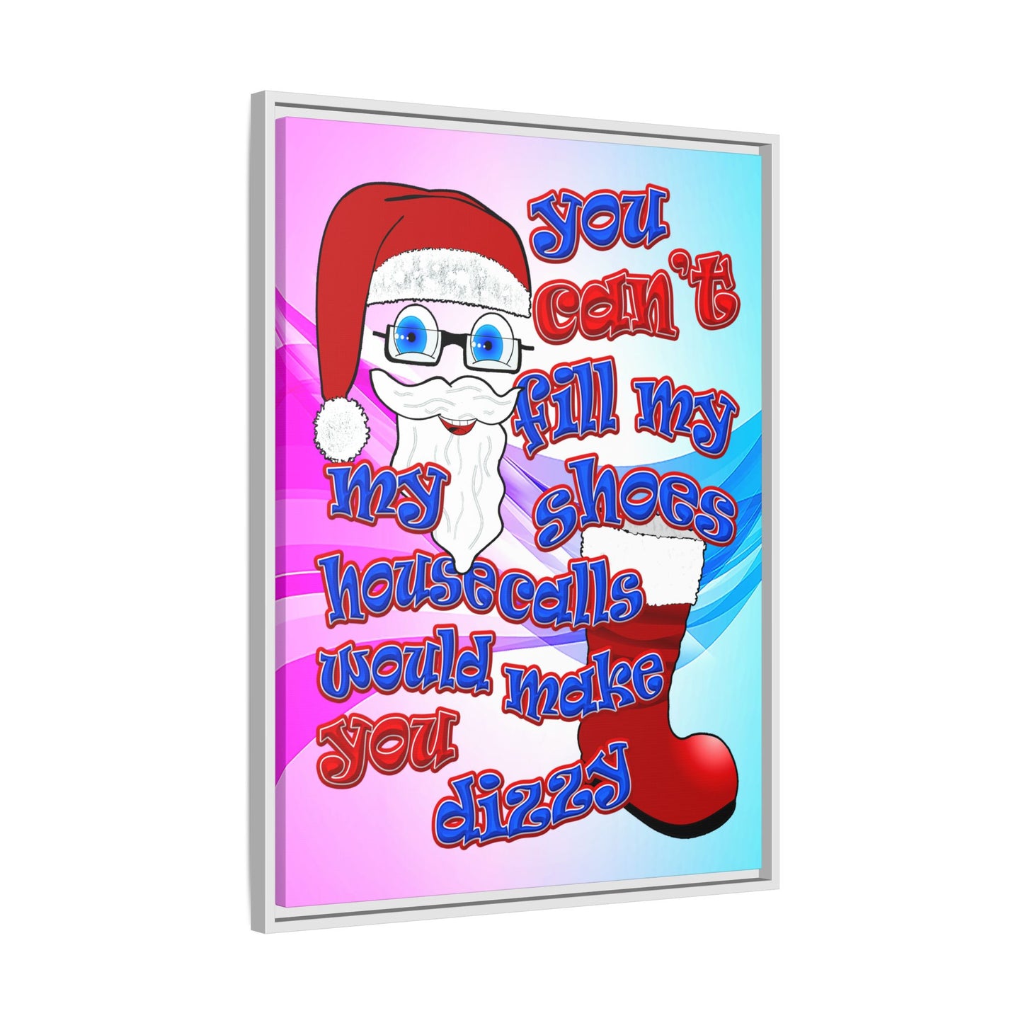 santa's shoes - framed canvas art (light blue-pink wave)