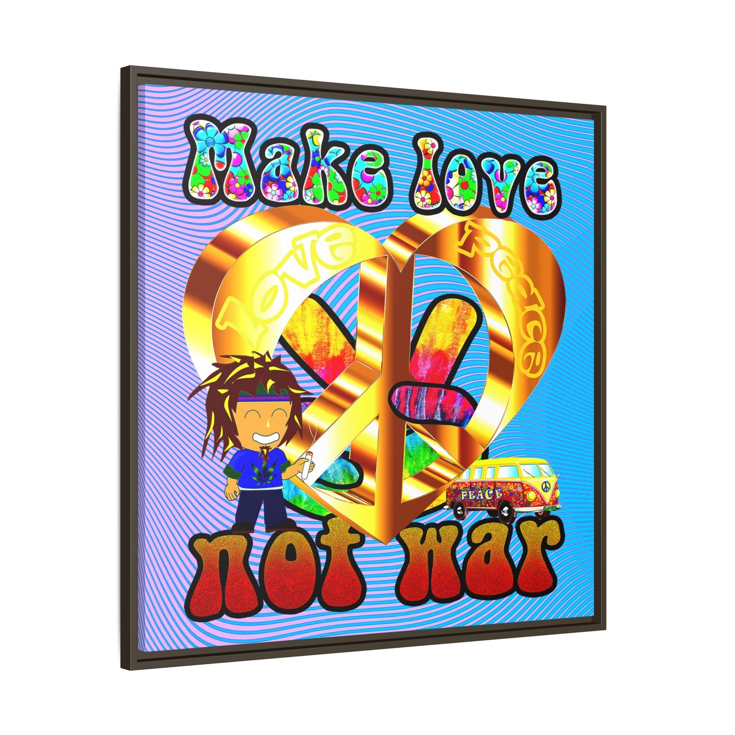 love peace - framed canvas art (light blue-purple wave)