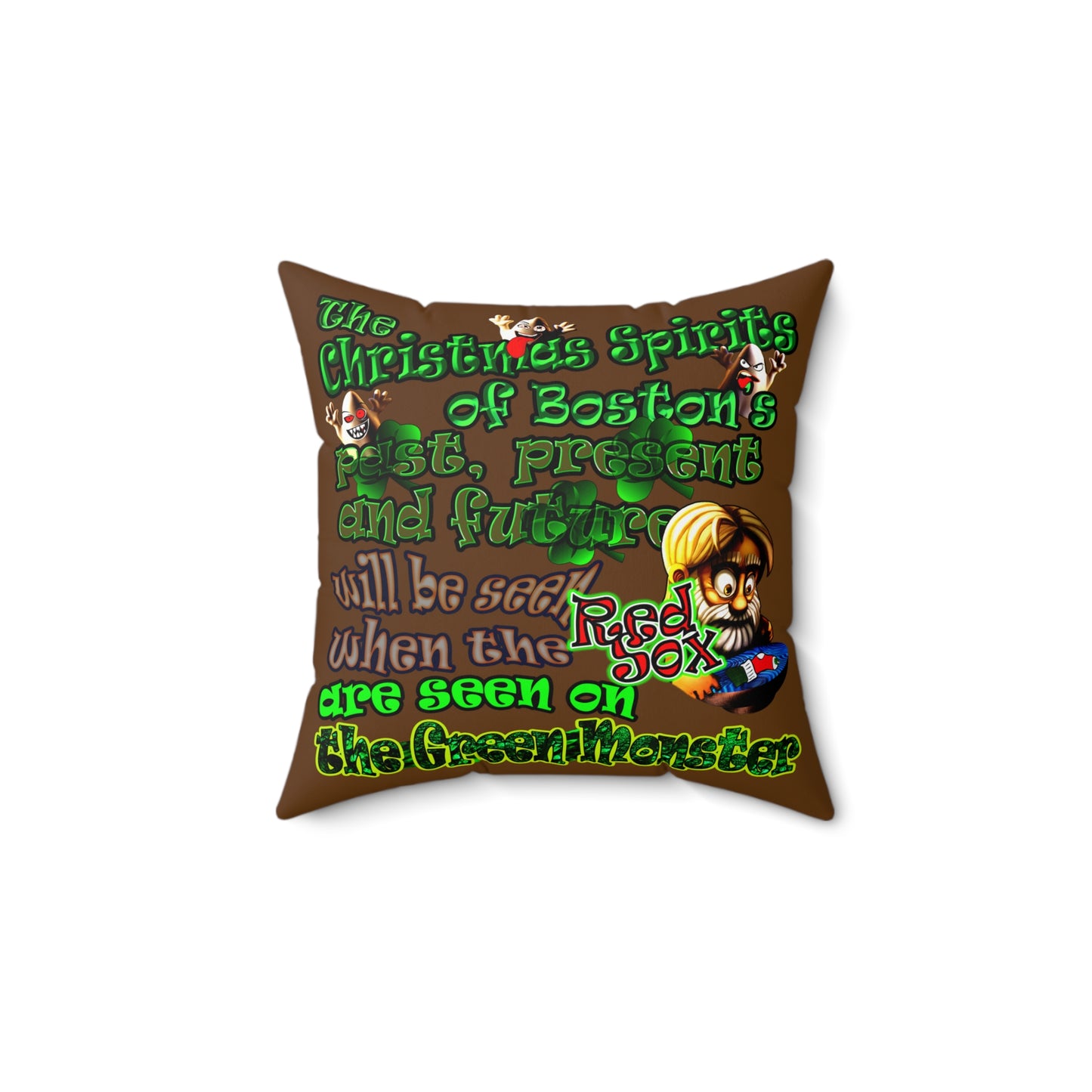 christmas spirits of boston - Spun Polyester Square Pillow - (brown)