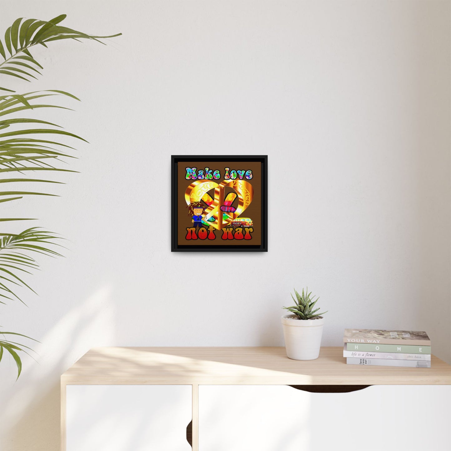 love peace - framed canvas art (brown)