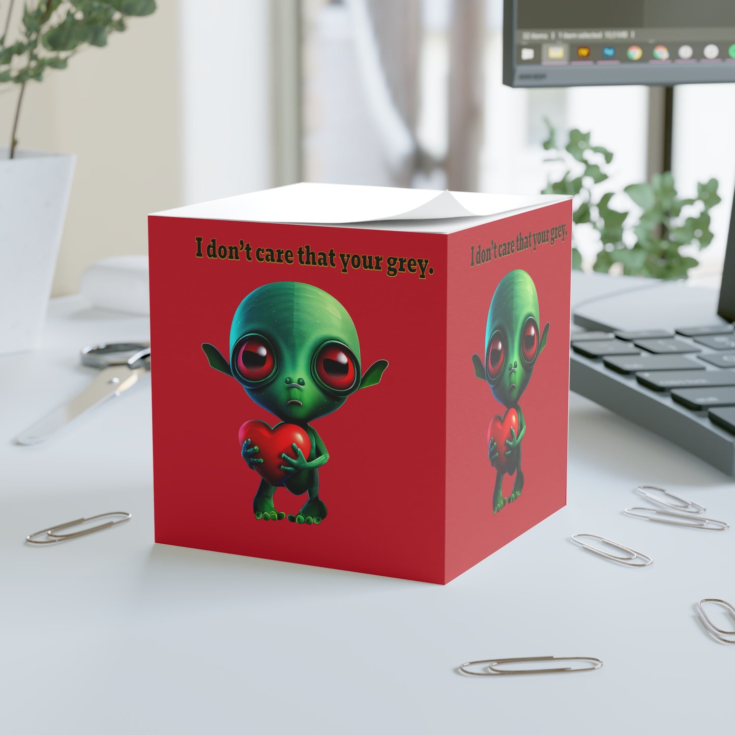 I don't care that your grey - note cube (dark red)