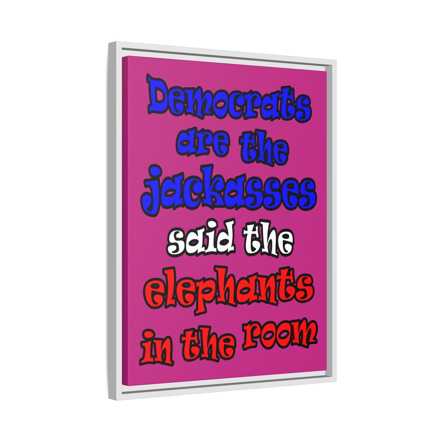 donkeys and elephants - framed canvas art (pink)