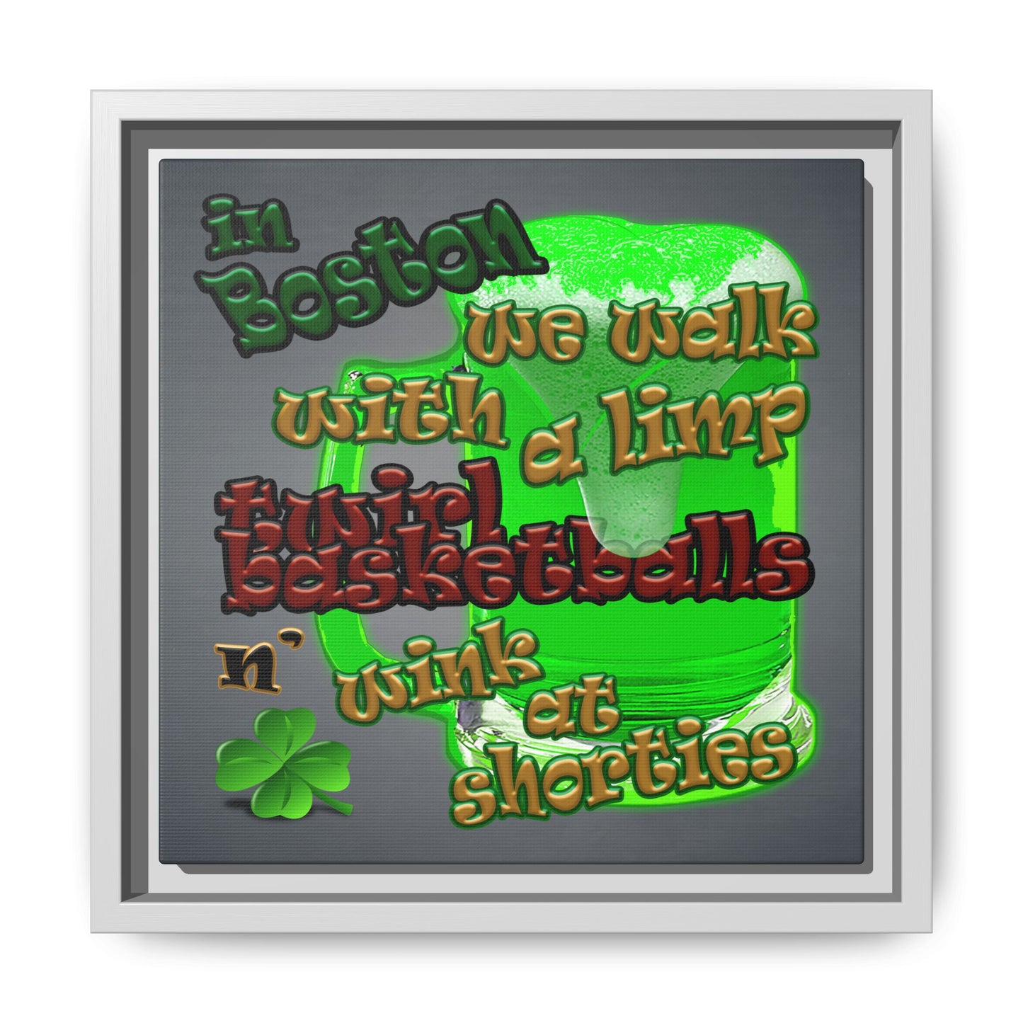 celtics logo - framed canvas art (grey-light grey)