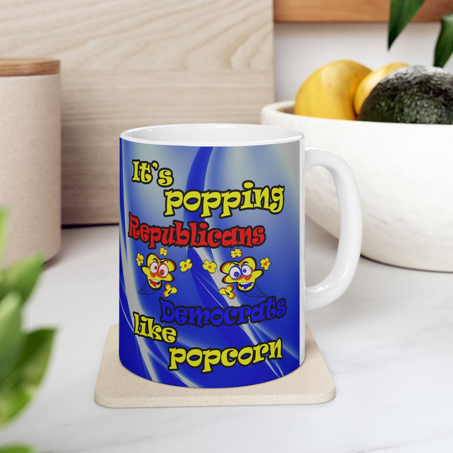 popping like popcorn - White Mug (blue-white wave)