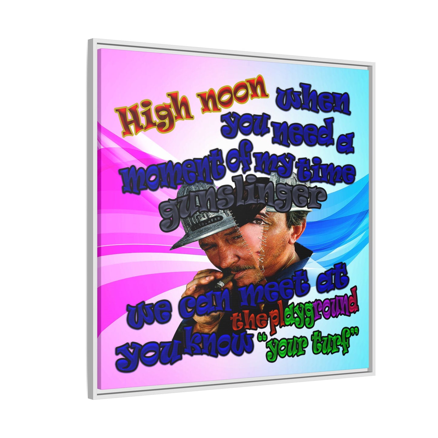high noon - framed canvas art (light blue-pink wave)