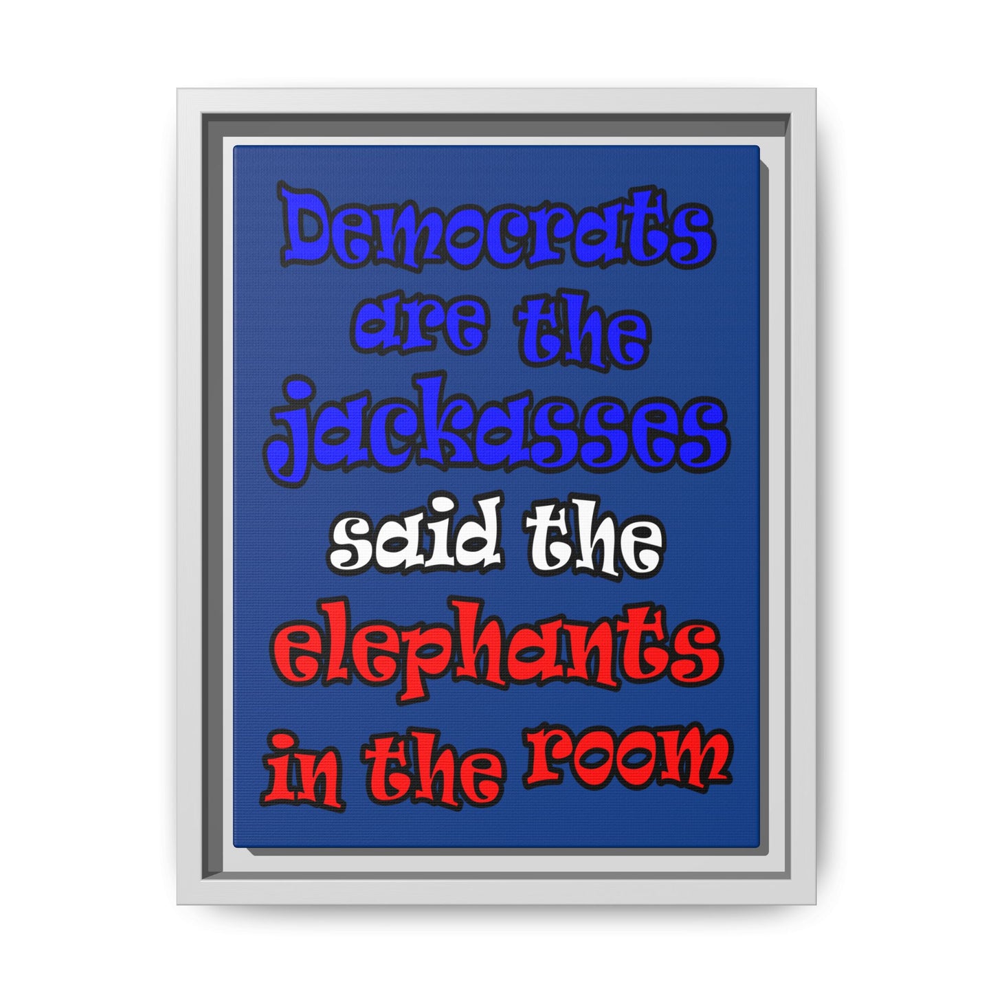 donkeys and elephants - framed canvas art (dark blue)