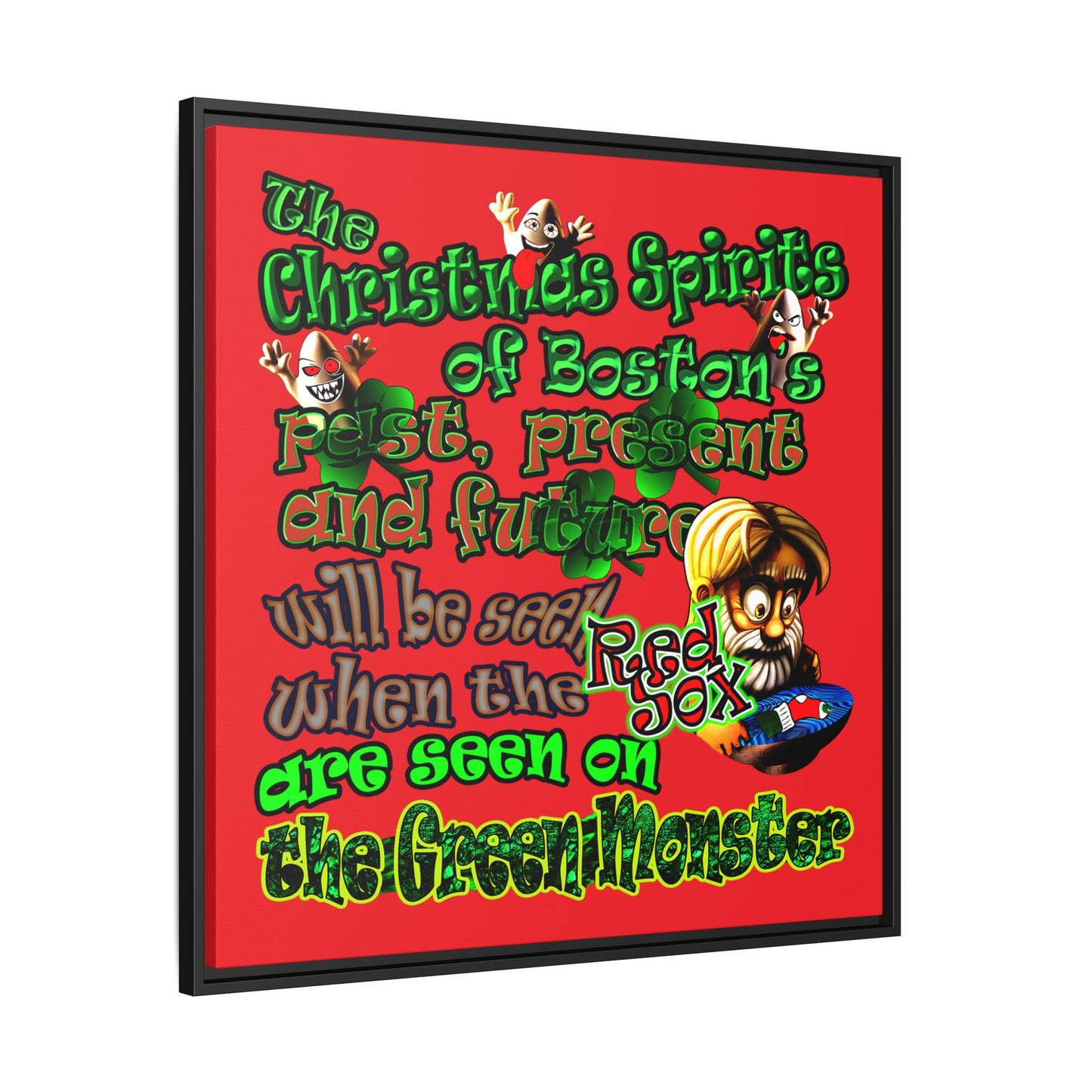 christmas spirits of boston - framed canvas art (red)