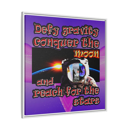 defy conquer reach - framed canvas art (purple-pink wave)
