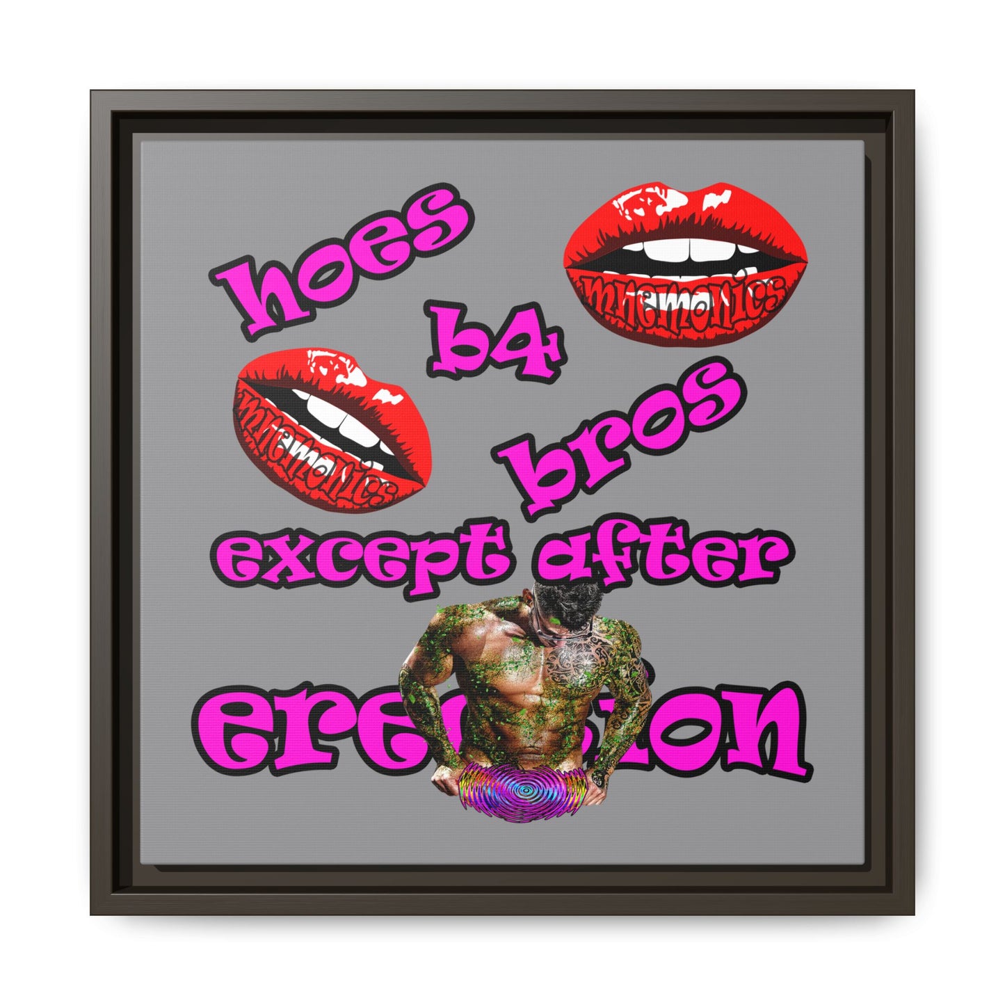 hoes b4 bros - framed canvas art (grey)