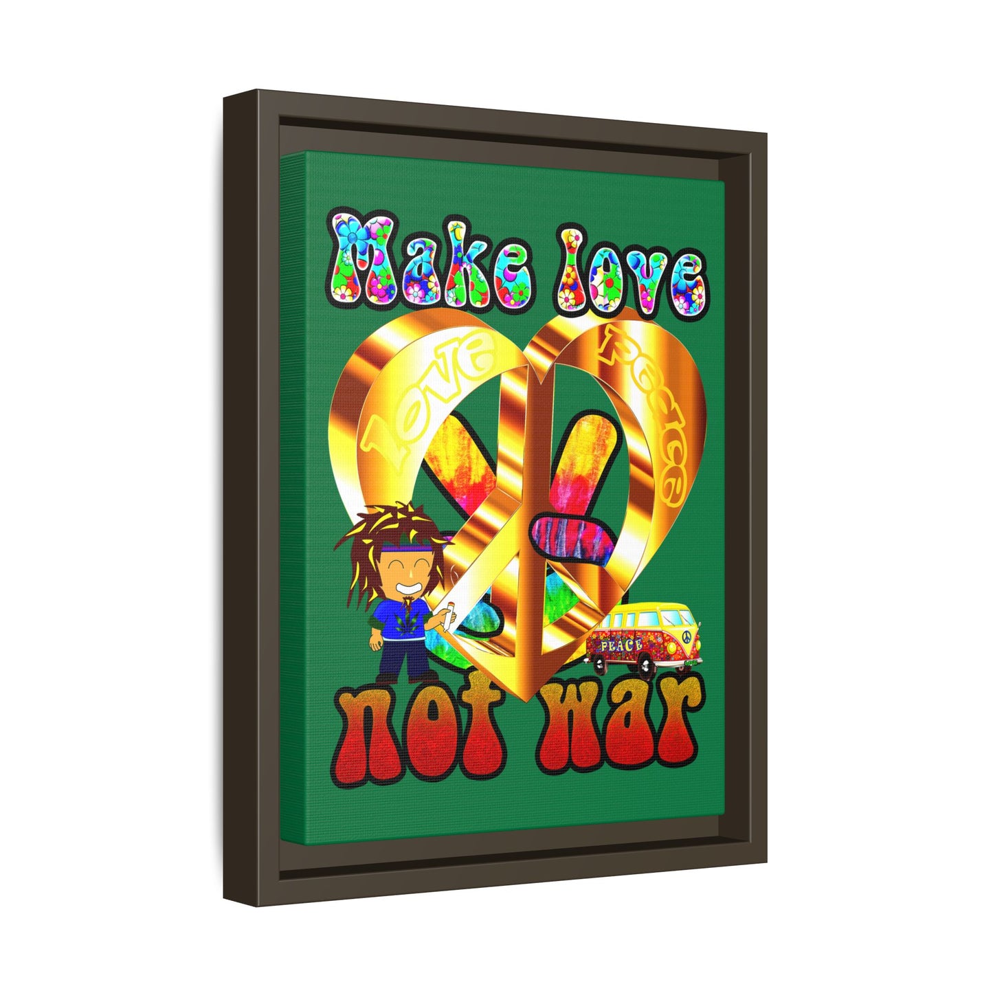 love peace - framed canvas art (dark green)