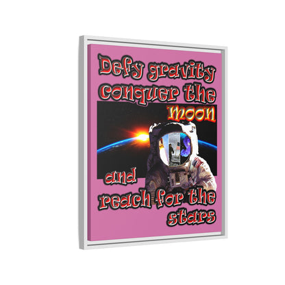 defy conquer reach - framed canvas art (light pink)