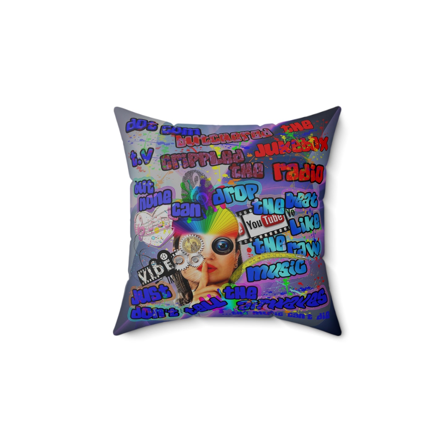drop the beat - Spun Polyester Square Pillow - (grey-pink wave)