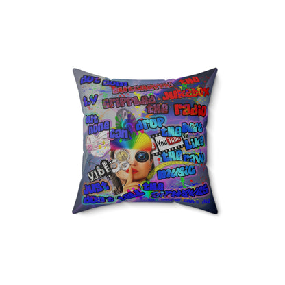 drop the beat - Spun Polyester Square Pillow - (grey-pink wave)