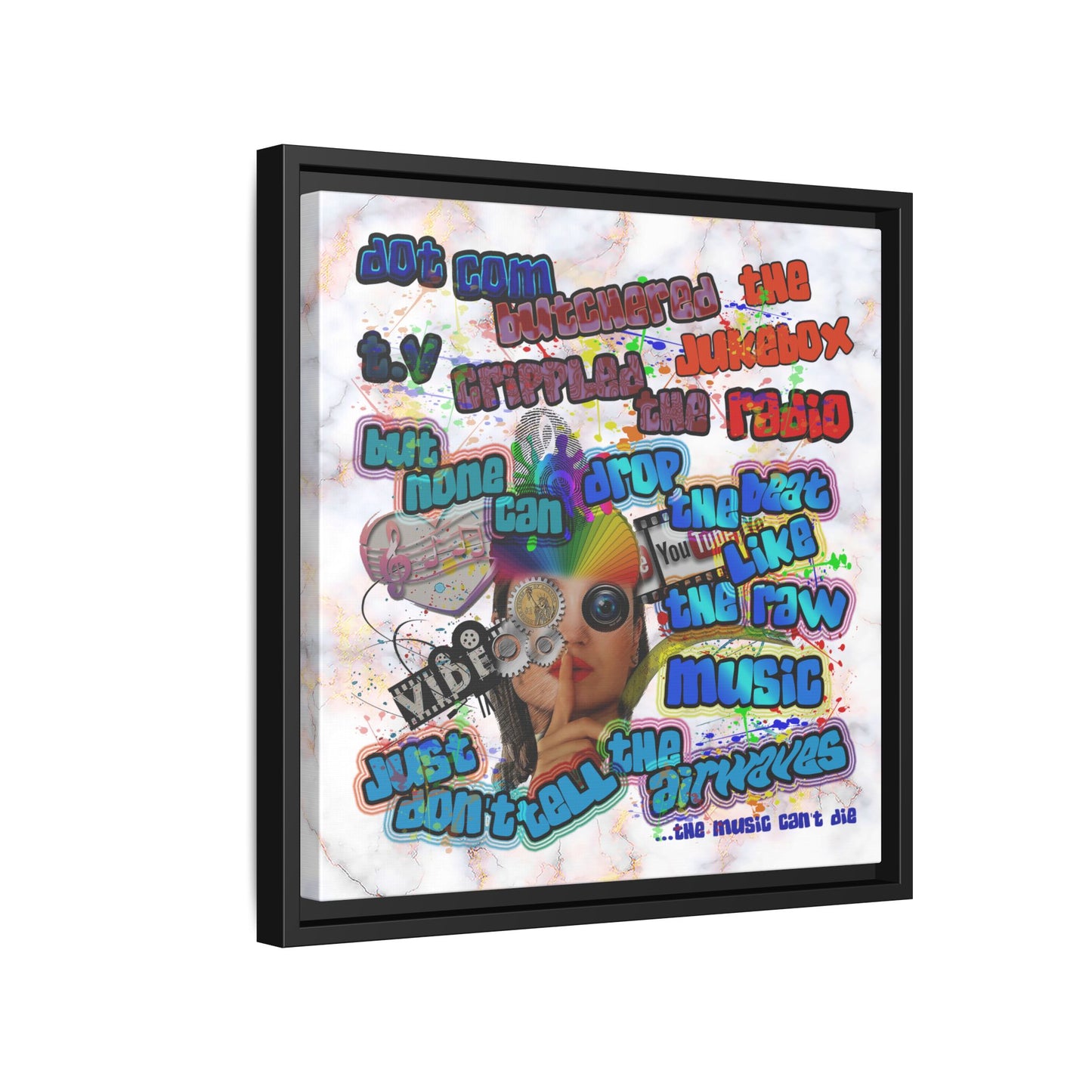 drop the beat - framed canvas art (white marble)