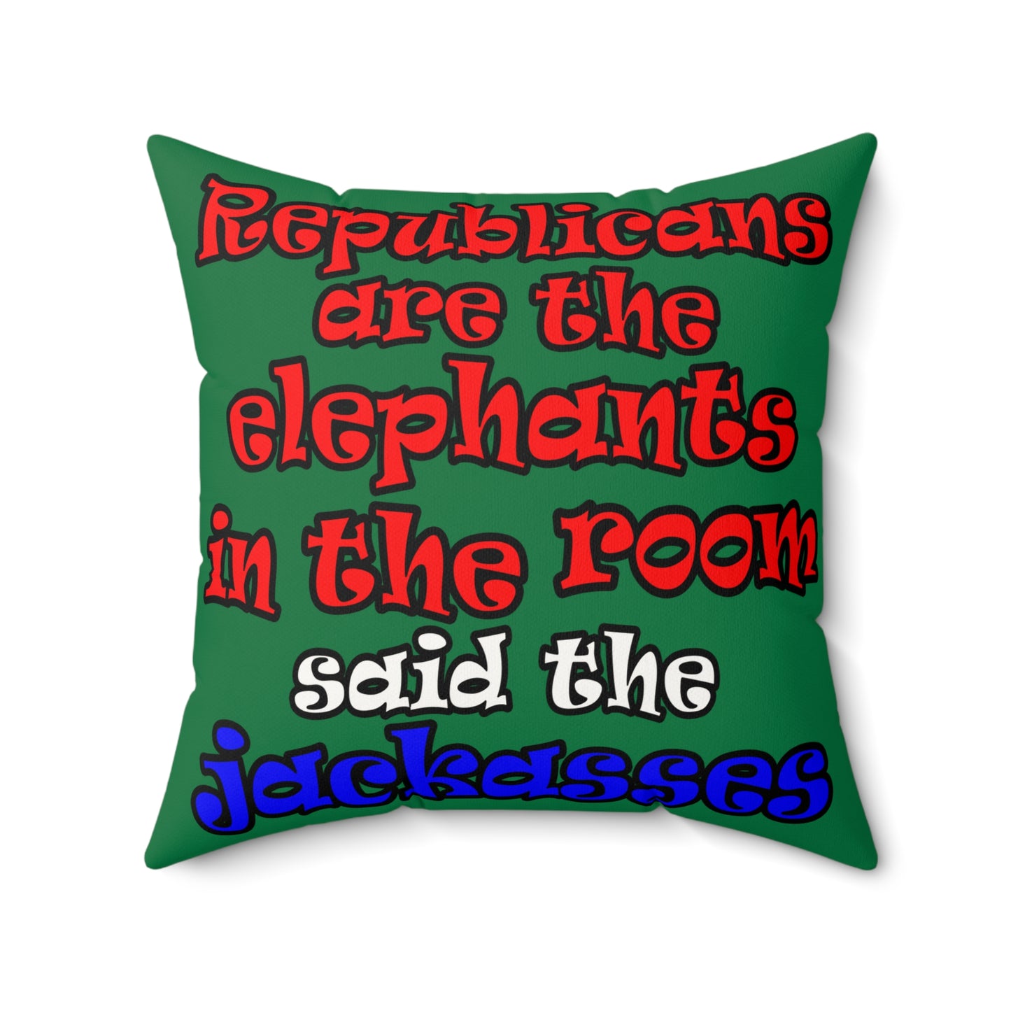 donkeys and elephants - Faux Suede Square Pillow - (dark green)