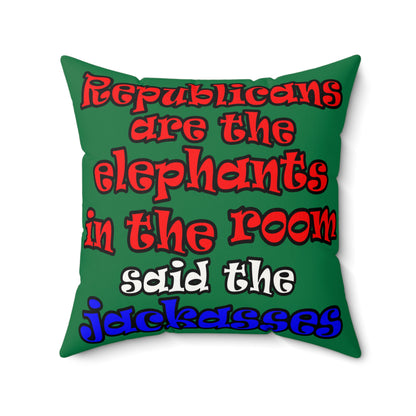 donkeys and elephants - Faux Suede Square Pillow - (dark green)