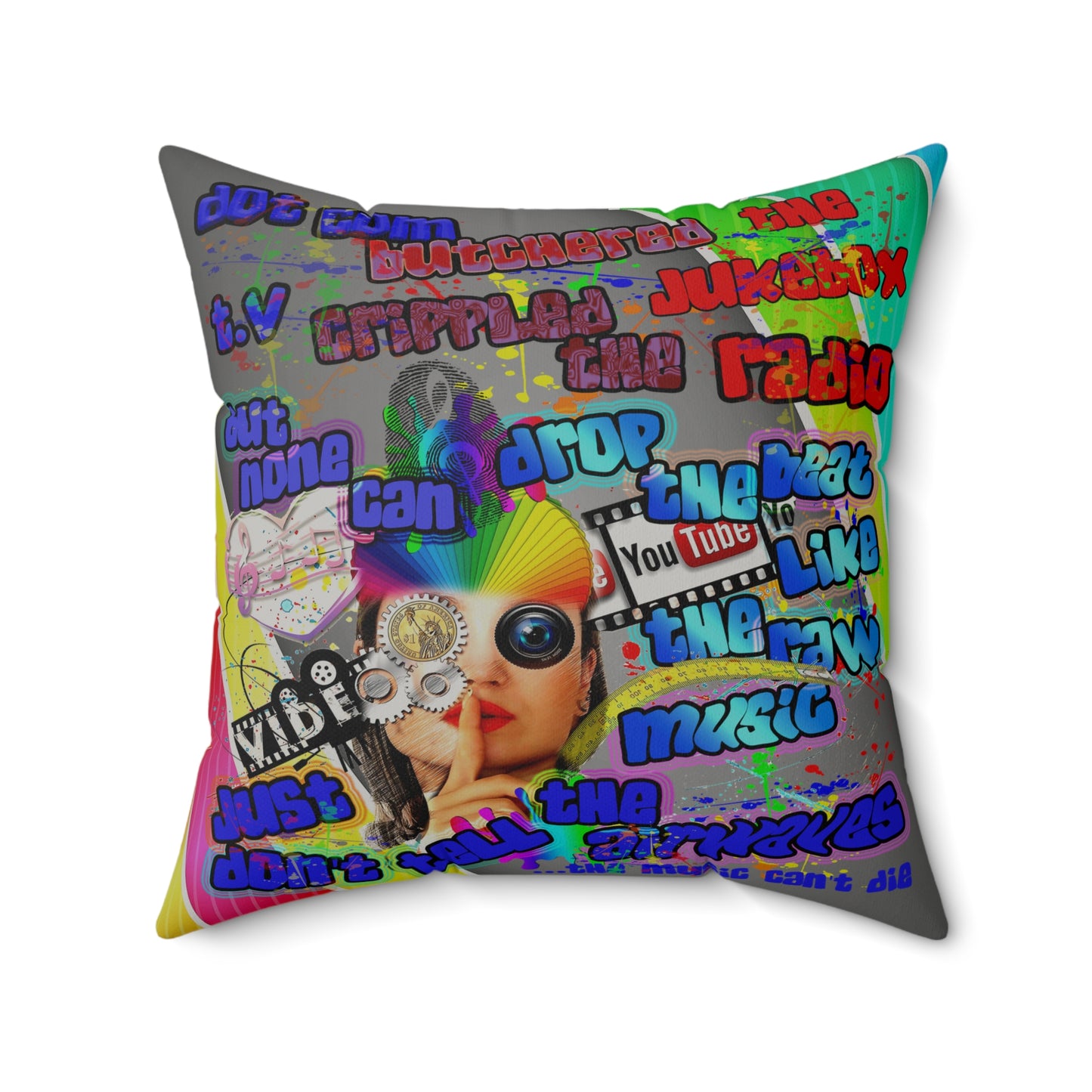 drop the beat - Faux Suede Square Pillow - (rainbow split)