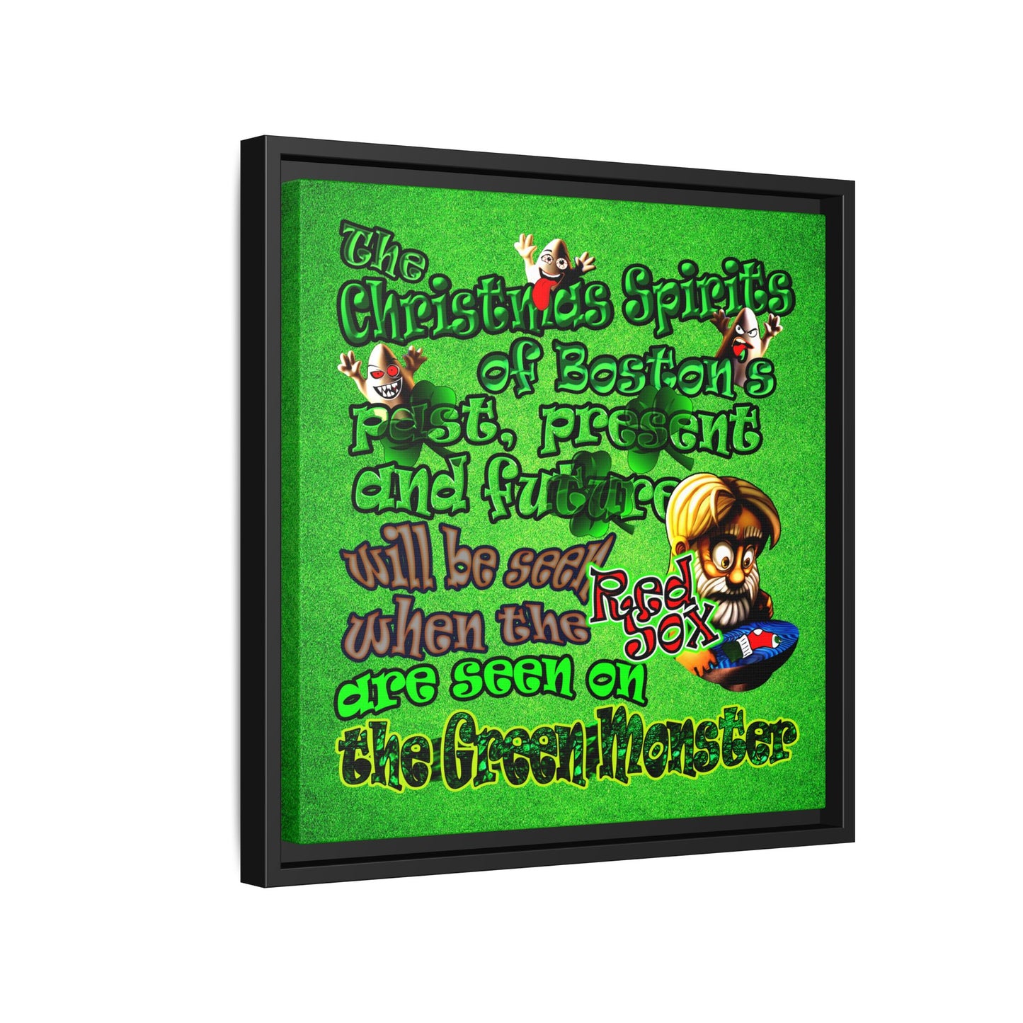 christmas spirits of boston - framed canvas art (green turf)
