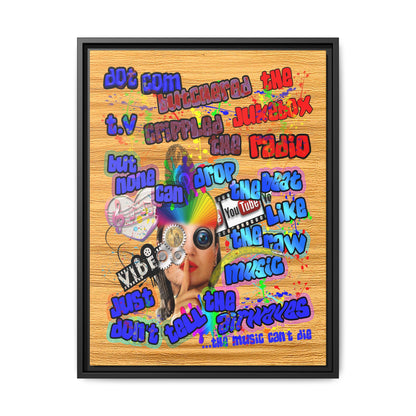 drop the beat - framed canvas art (butterscotch wood finish)