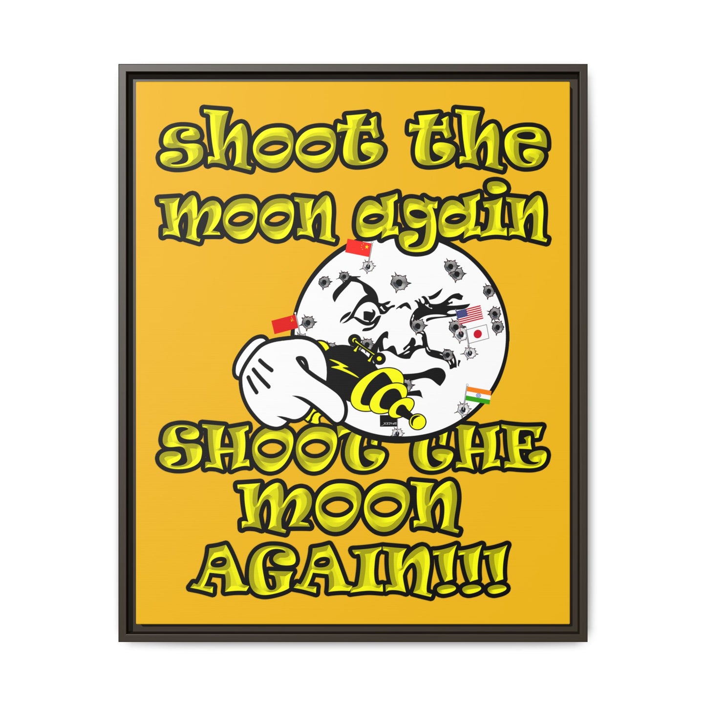 shoot the moon again - framed canvas art (yellow)