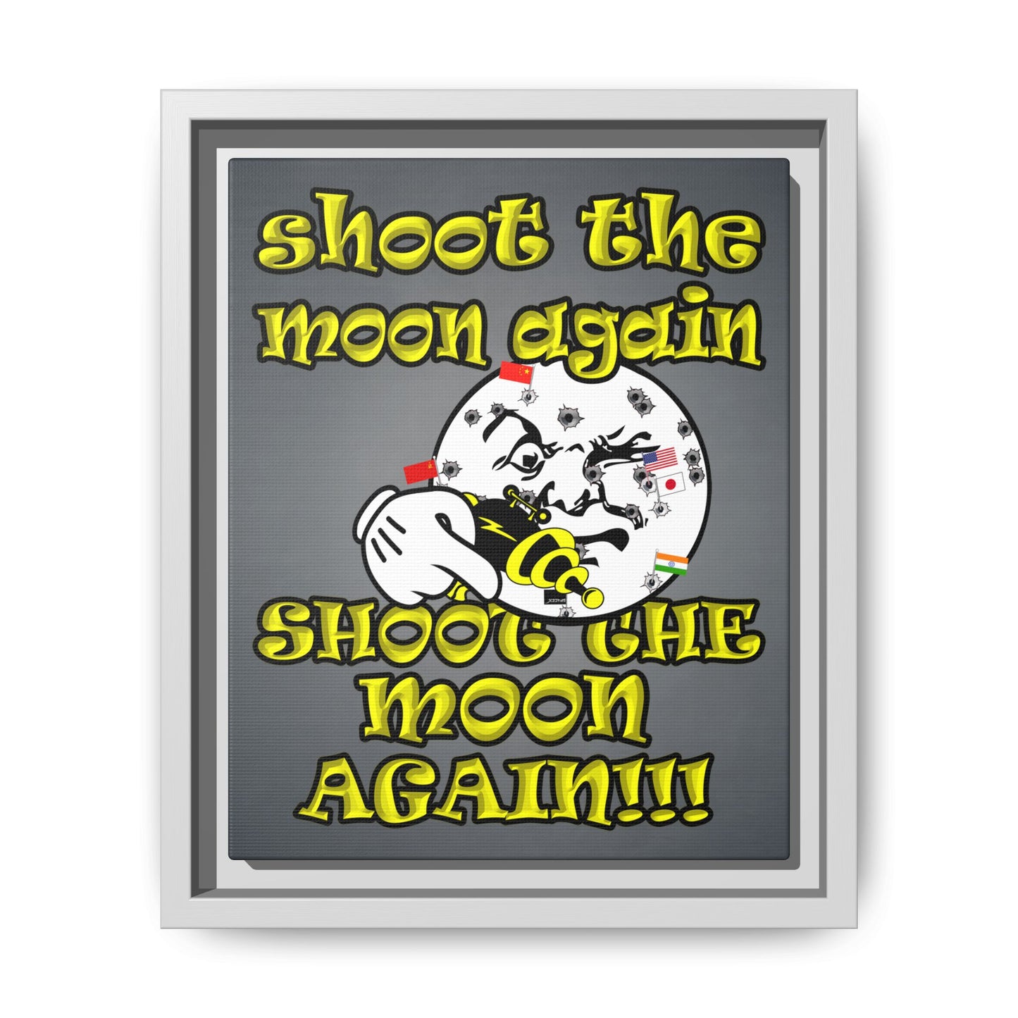 shoot the moon again - framed canvas art (grey-light grey)