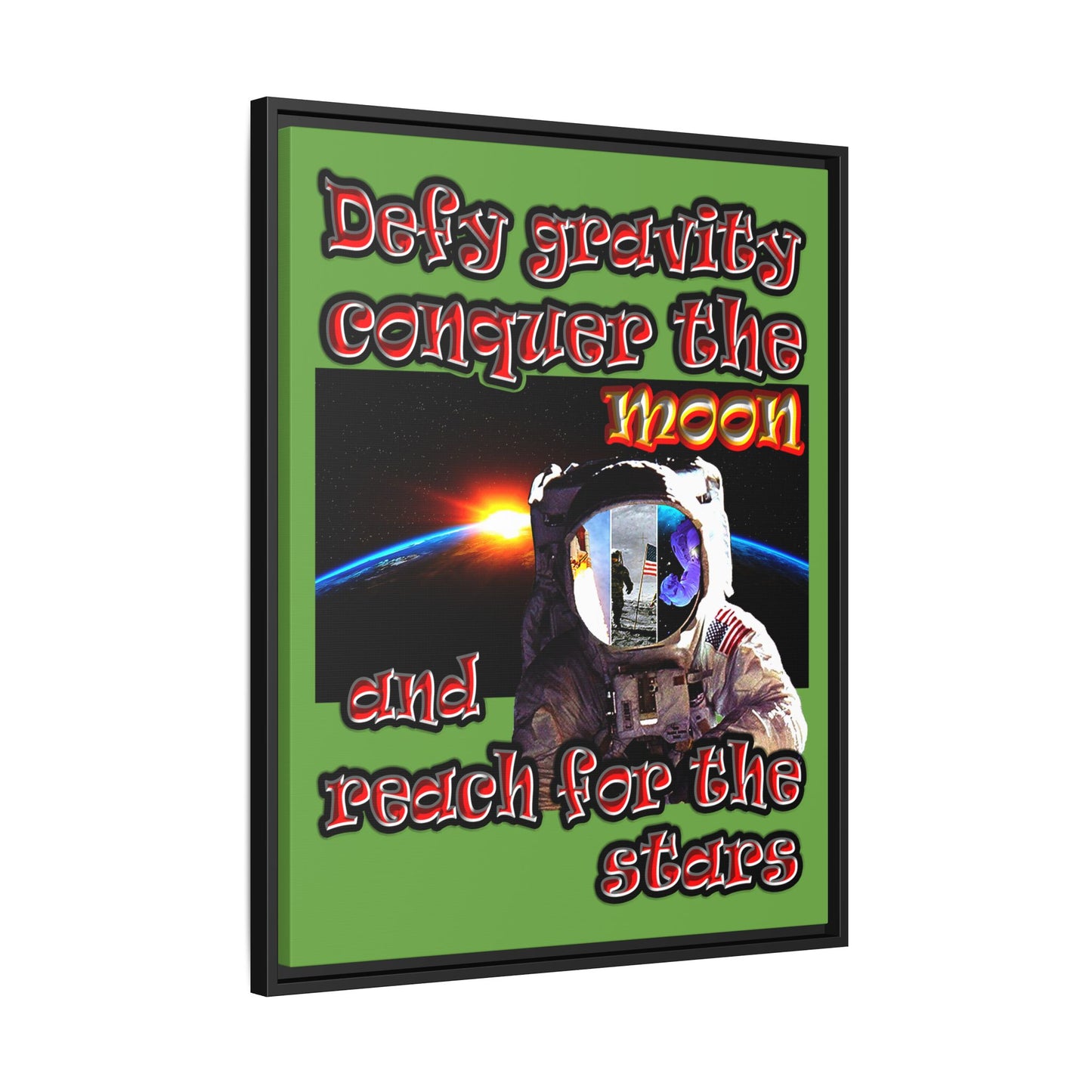 defy conquer reach - framed canvas art (green)