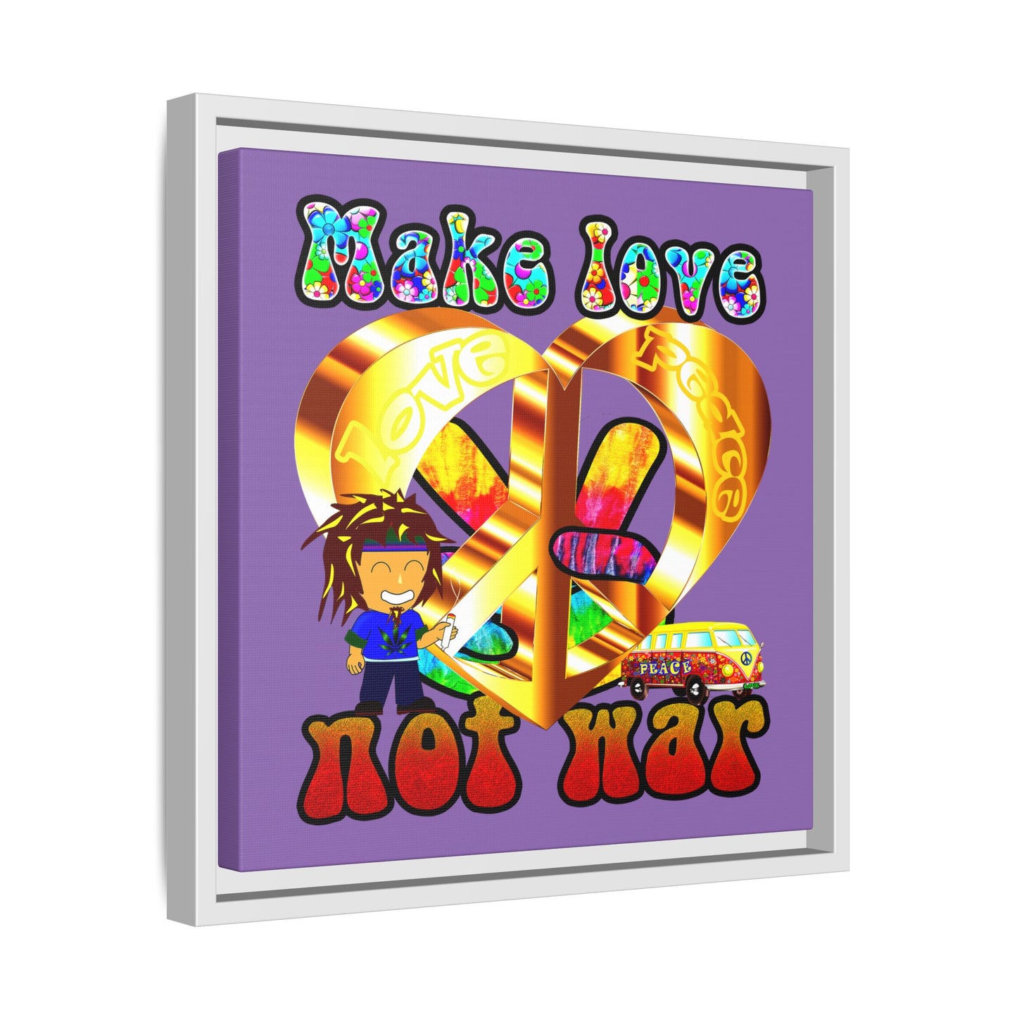 love peace - framed canvas art (light purple)