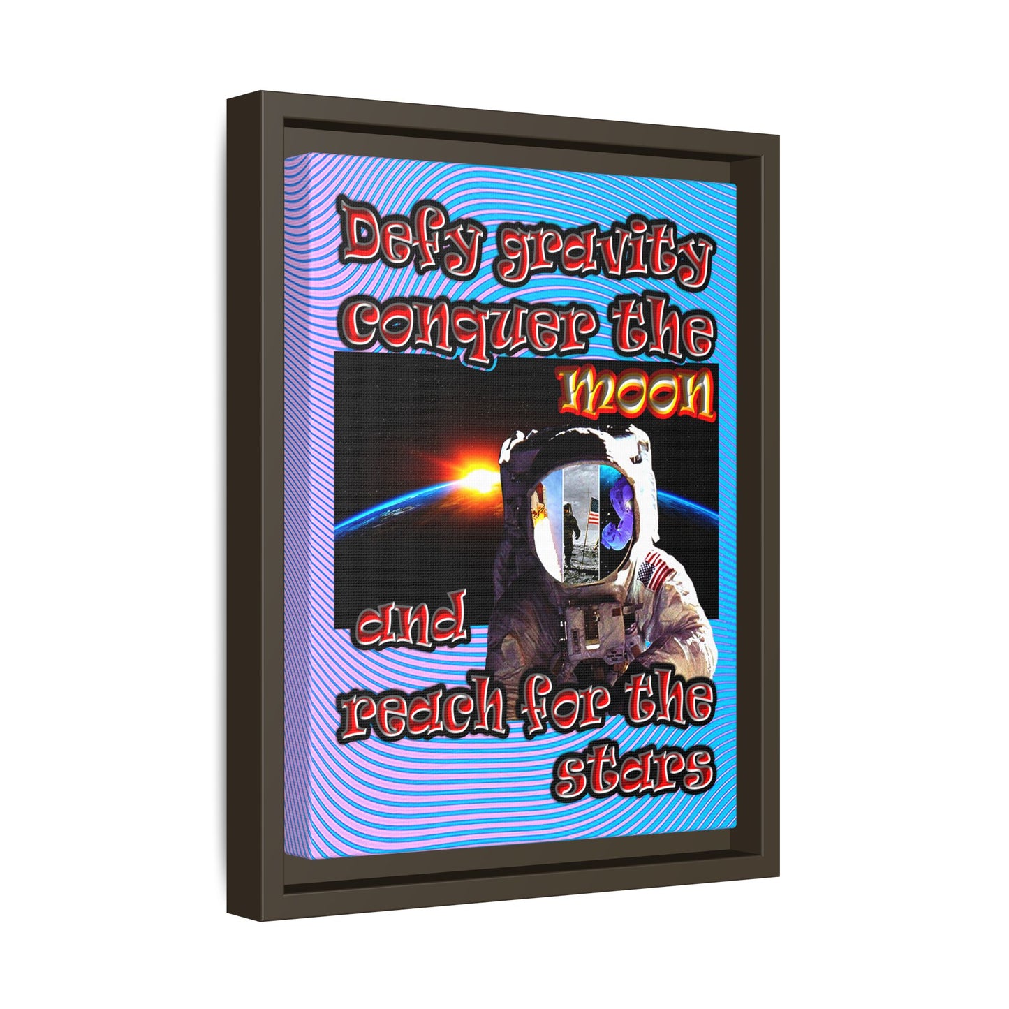 defy conquer reach - framed canvas art (light blue-purple wave)