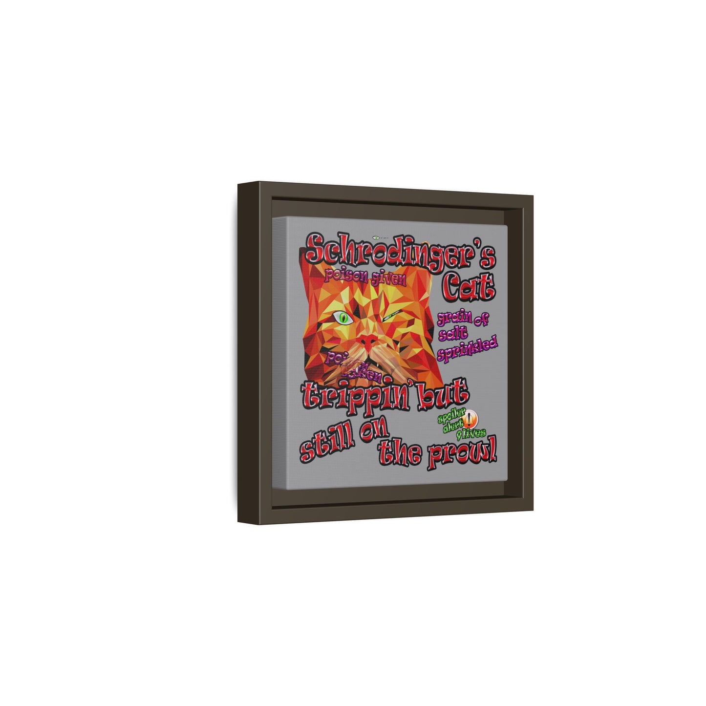 schrodinger's cat - framed canvas art (grey)