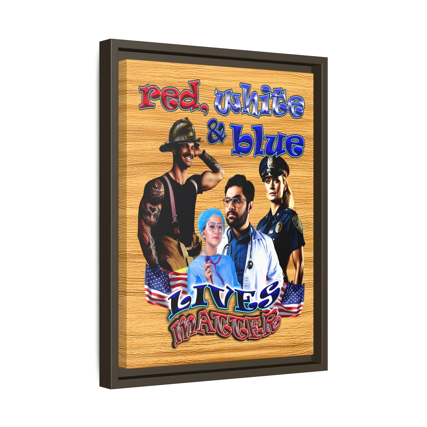 rw&b lives matter - framed canvas art (butterscotch wood finish)